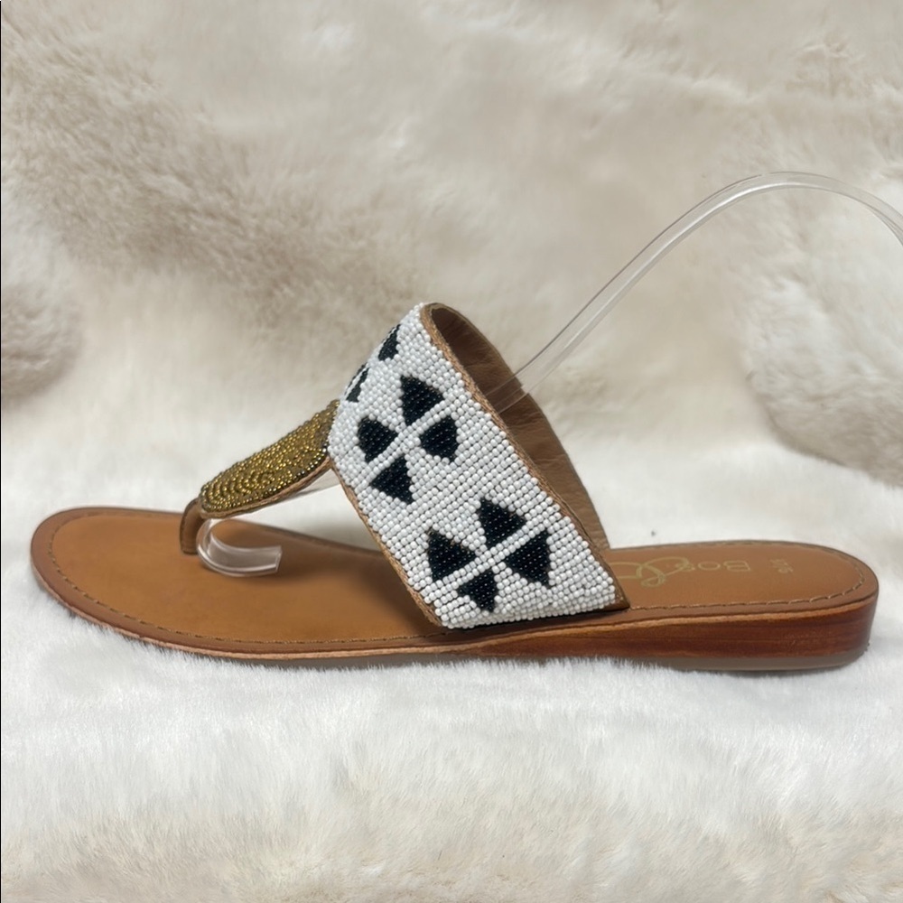 Bos. & Co. Tan and Black Geometric Sandals